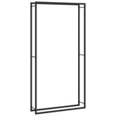 Tall, slim matt black steel firewood rack, 43.3x11x84.3 inches.